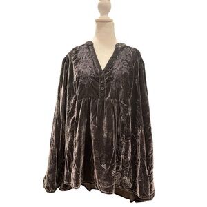 Velvet Babydoll Tunic Boho Embroidered Top 2X Romantic Cottagecore